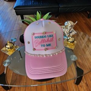 Pink and White Womens Cap with Decorative Accents